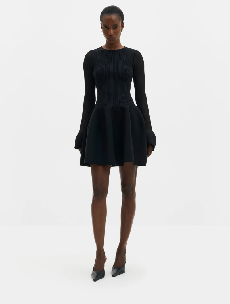Elona Voluminous Skirt Knitted Mini Dress Black