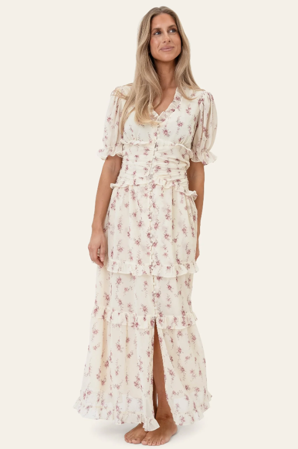 Ariel Long Dress Off White Vintage Rose
