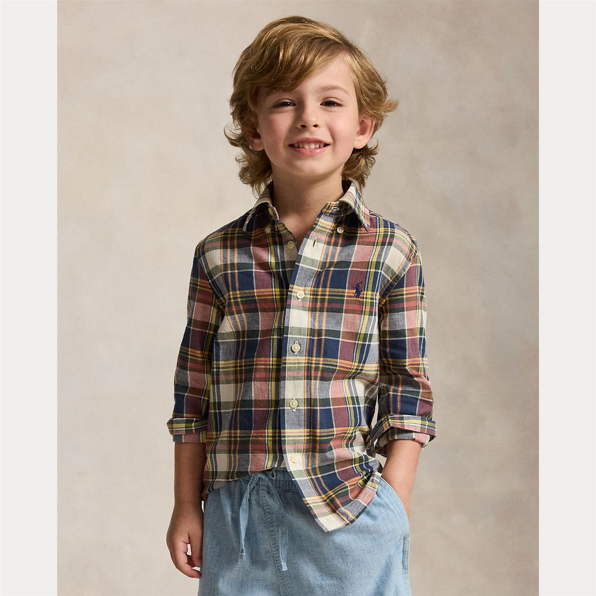 Woven Sport Shirt Classics Navy Yellow Multi