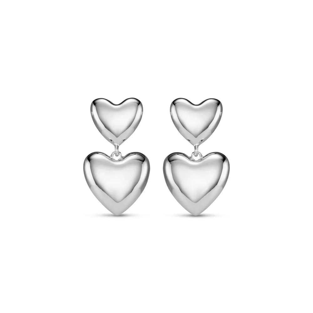 Statement Voluminous Heart Drop Earrings Silver