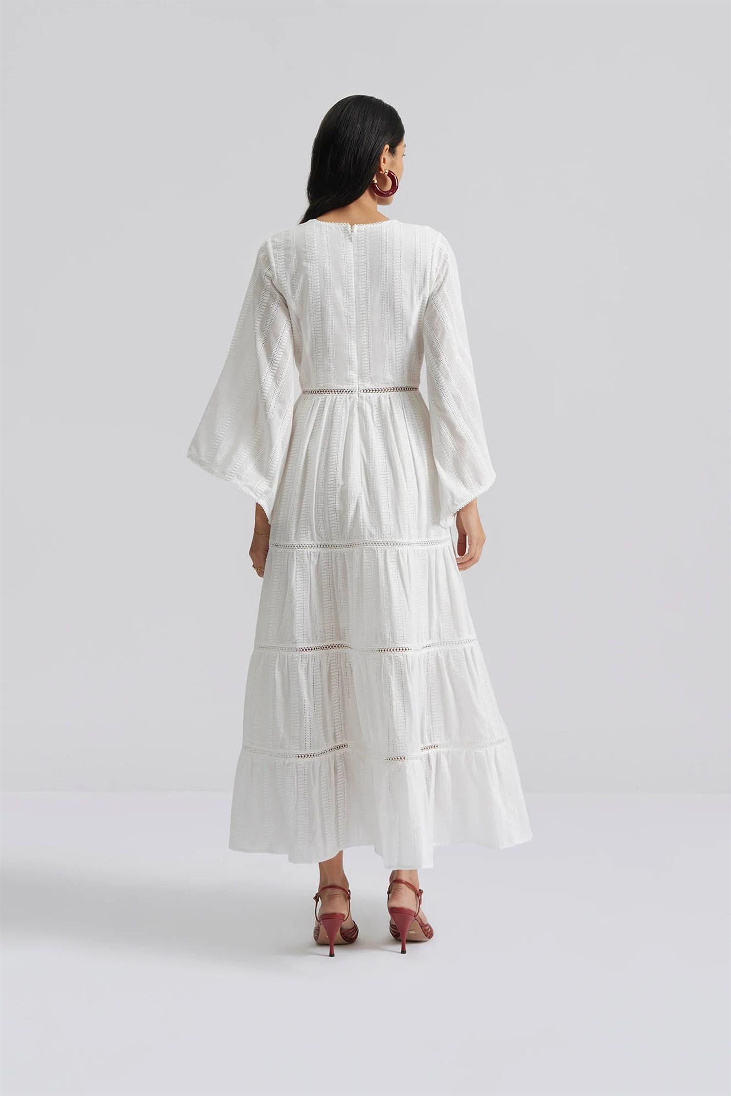 Vanessa Wide Sleeve Embroidered Cotton Maxi Dress White