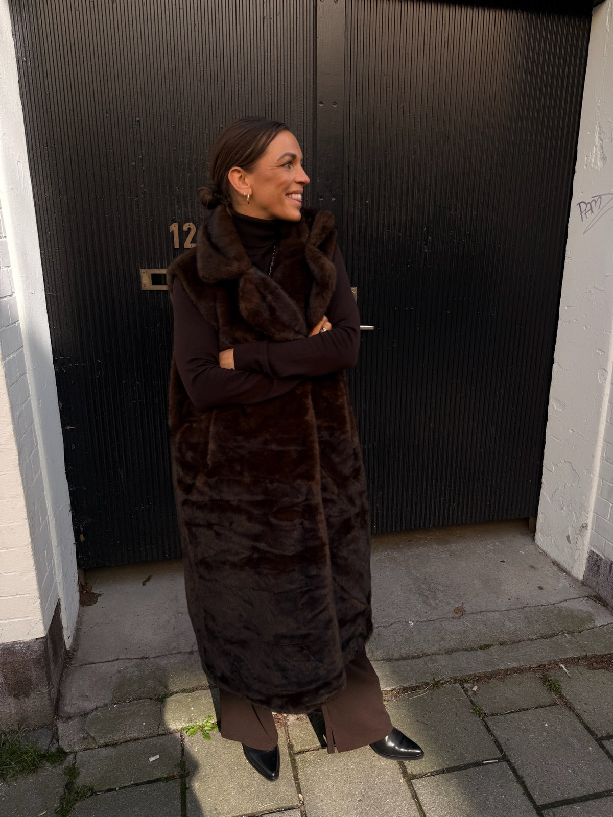 St. Moritz Lang Fuskepels Vest Minkbrun