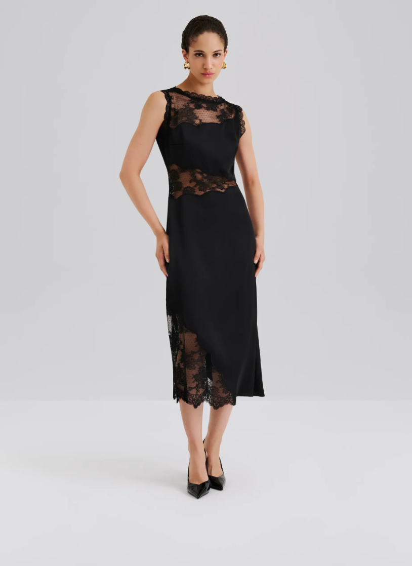 Desire Lace Trimmed Cut Out Midi Dress Black