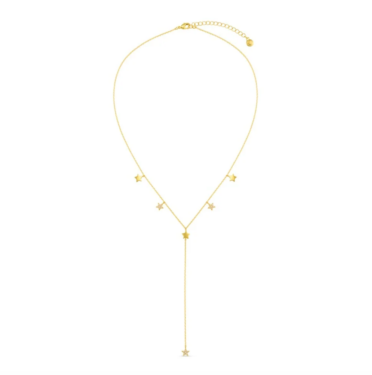 Crystal Multi Star Lariat Necklace Gold
