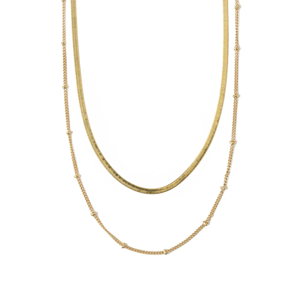 Satelite & Flat Chain Necklace Gold