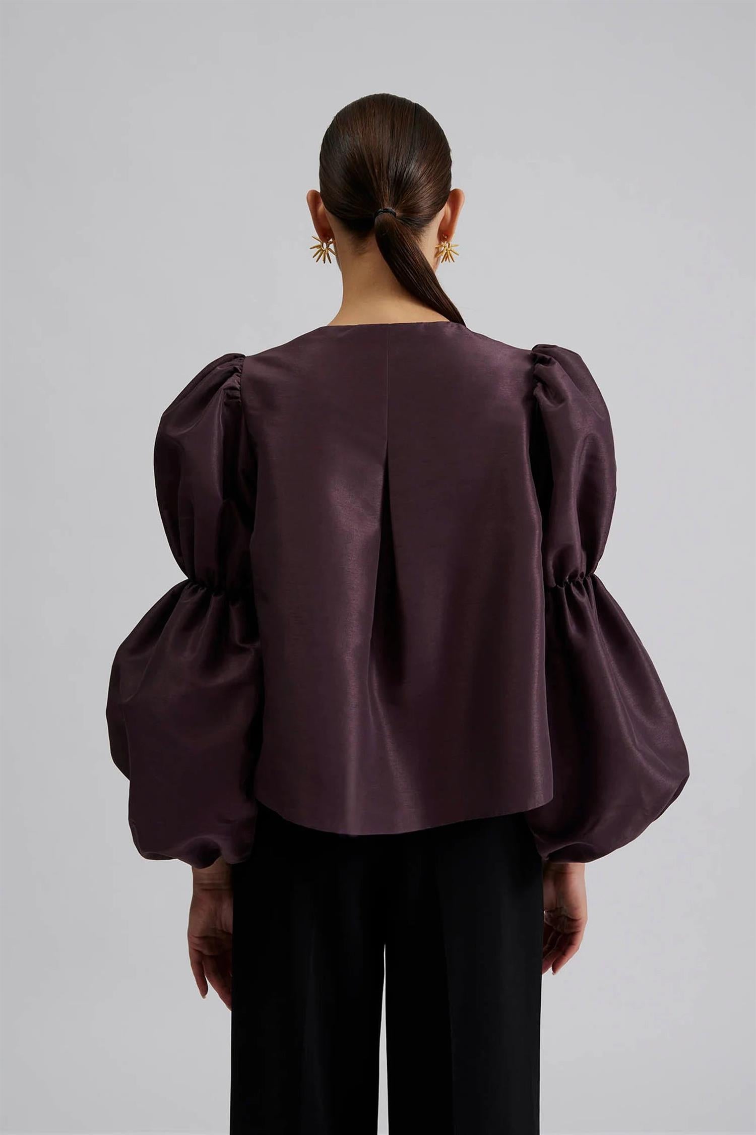 Zoey Double Pouf Sleeve Blouse Plum