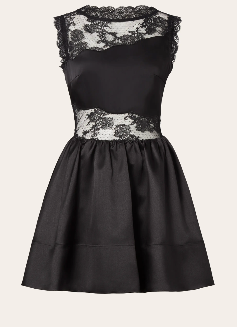Rosy Lace Trimmed Cut Out Mini Dress Black