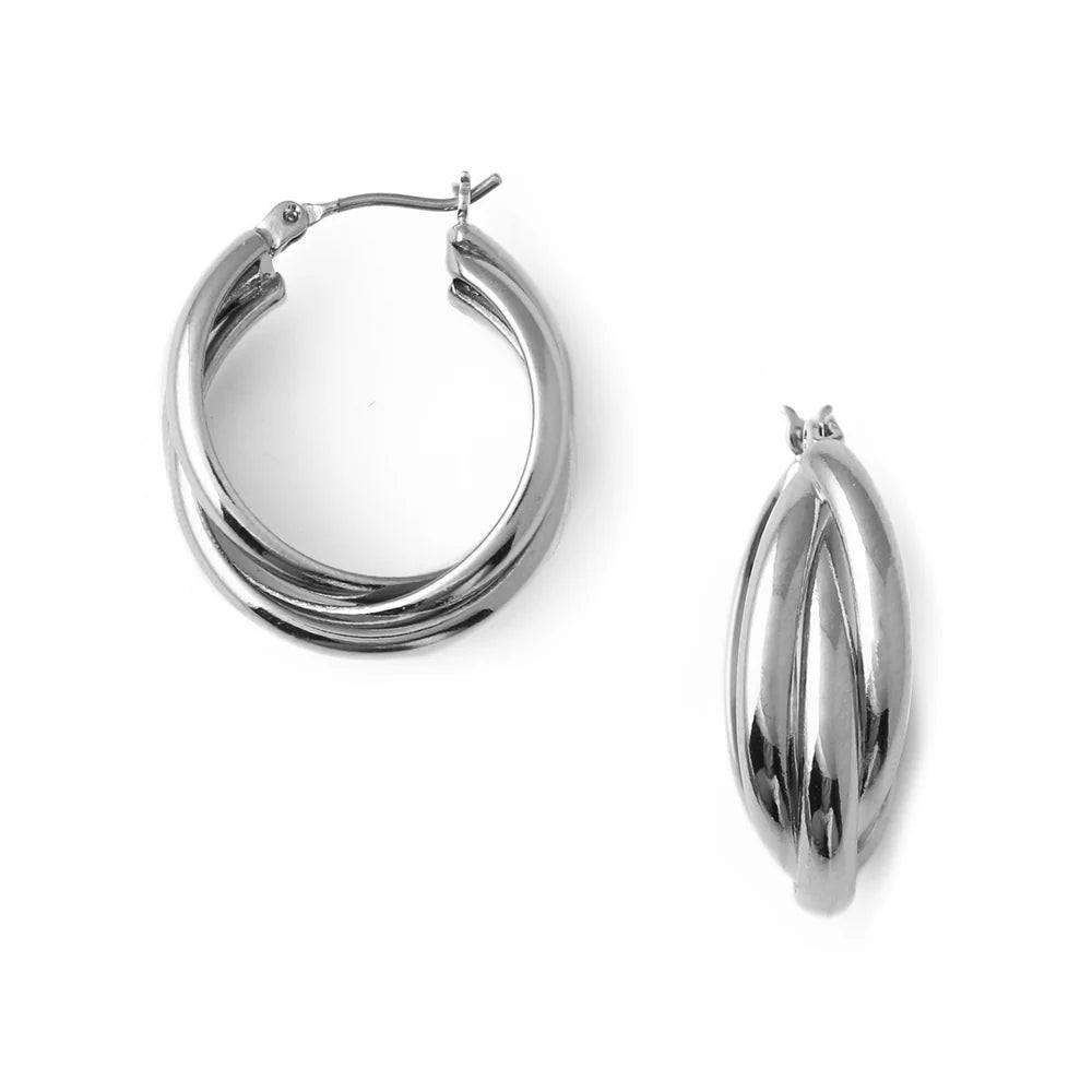 Interlock Hoop Earrings Silver