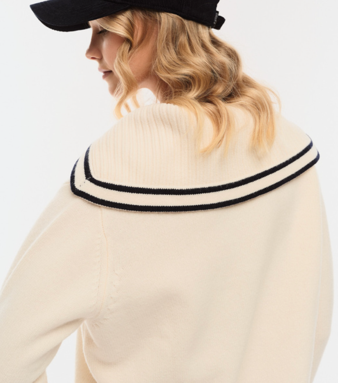 Oceana Merino Sweater White Navy Contrast