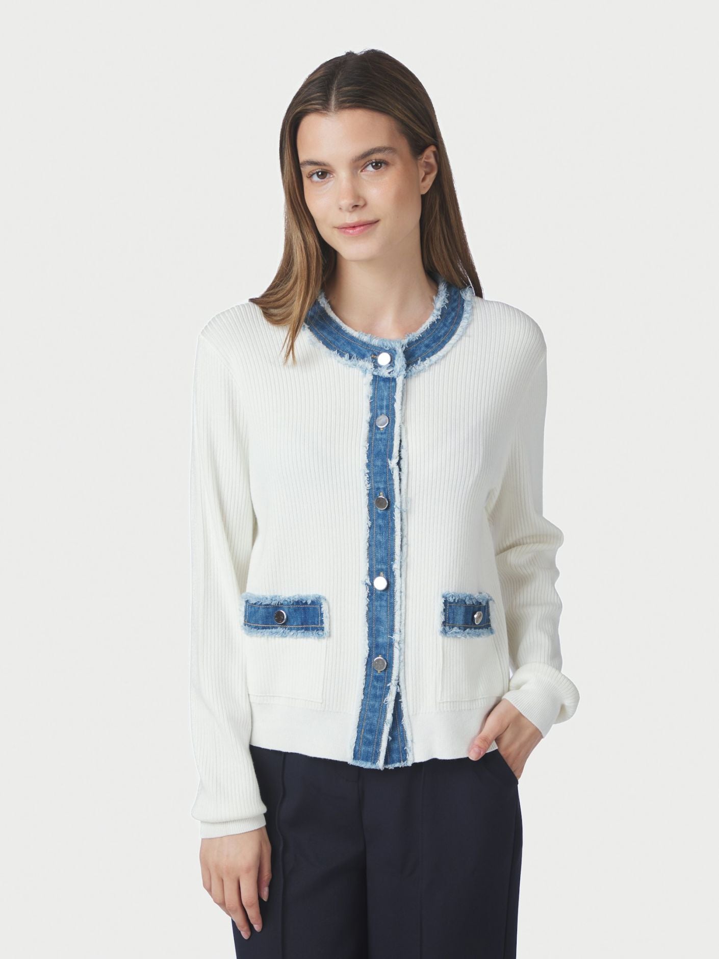 Zelma Knit Denim Cardigan Off White