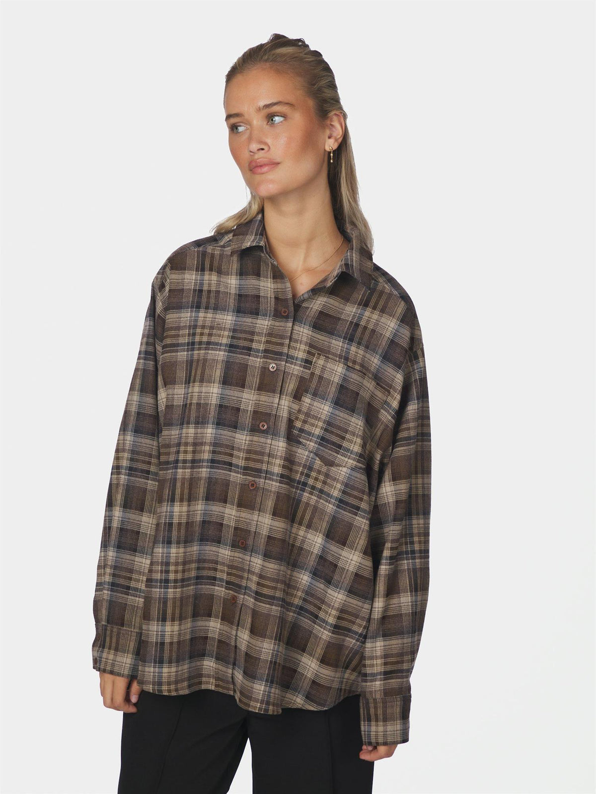 Dalma Flannel Check Shirt Dark Taupe