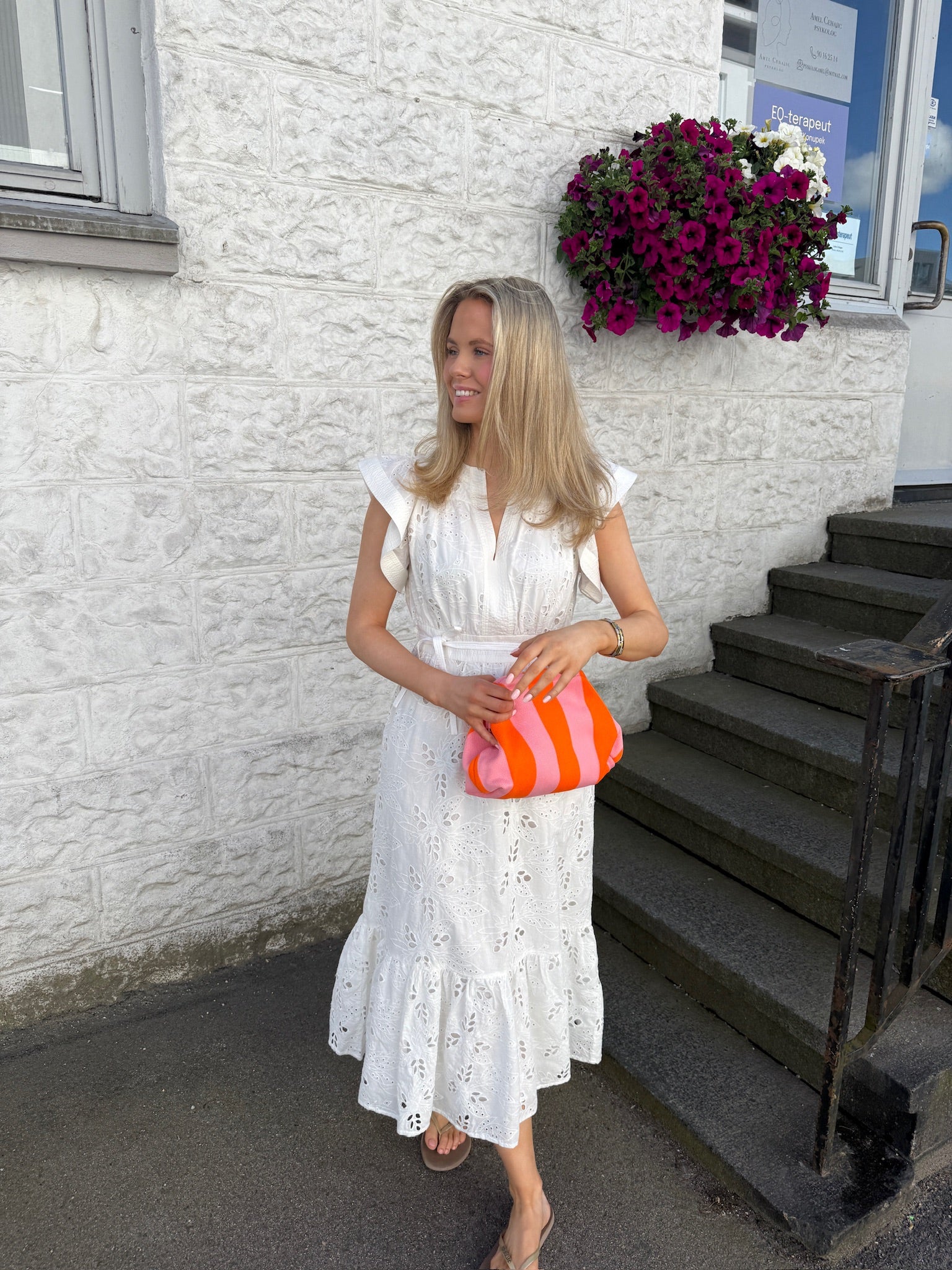 YASLUNA Long Dress Star White