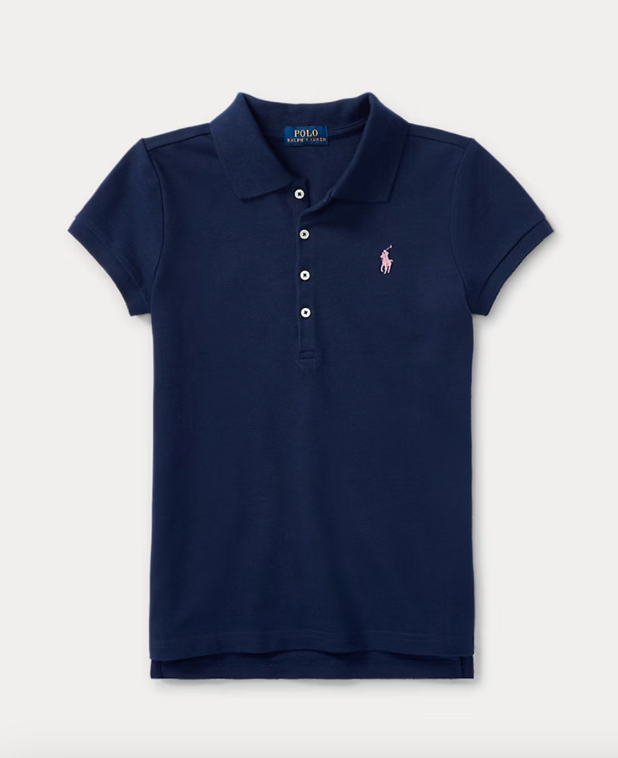 Stretch Cotton Mesh Polo Shirt Refined Navy