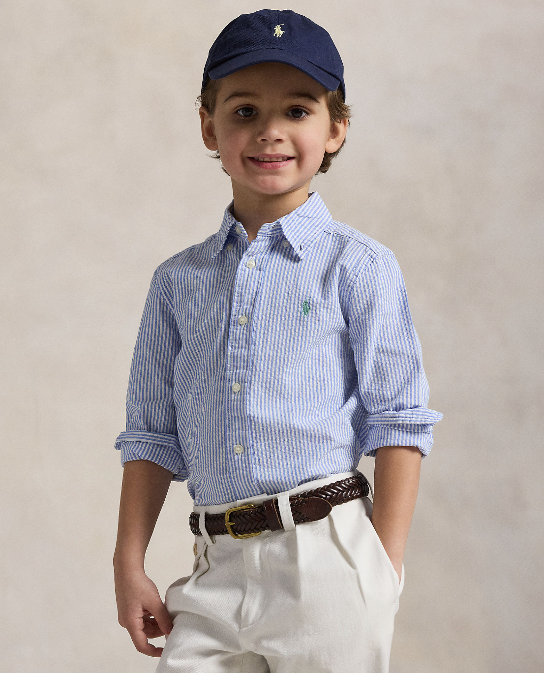 Striped Cotton Seersucker Shirt Blue White