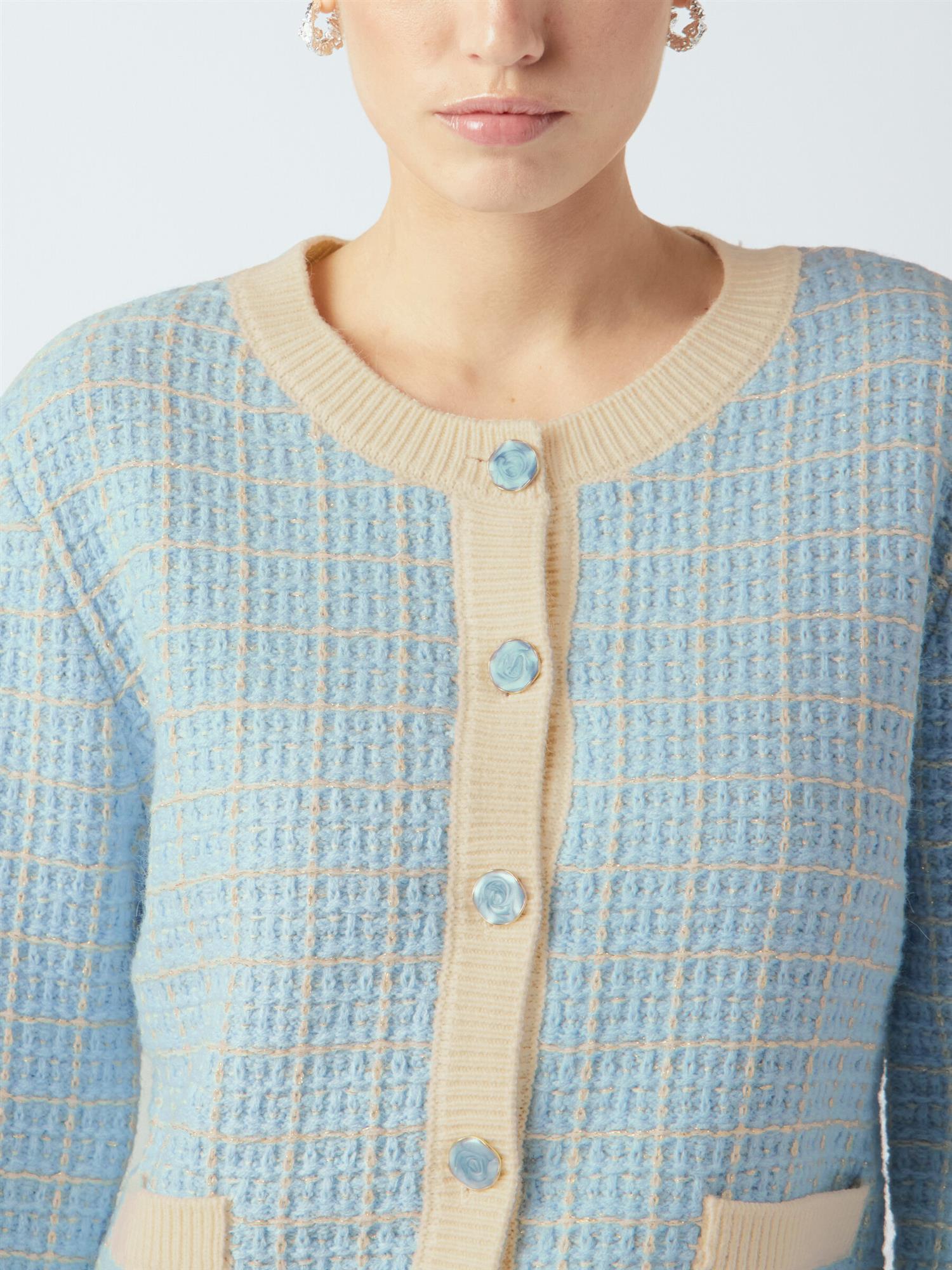 YASLIVIA Short Knit Cardigan Birch/Clear Sky