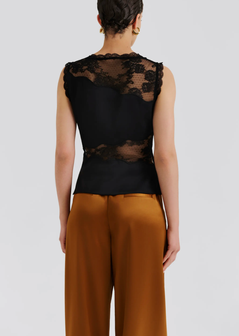 Desire Lace Trimmed Cut Out Top Black