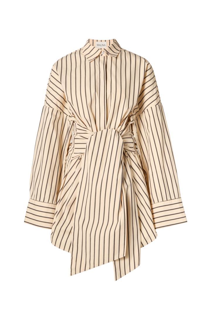 Althea Tie Up Shirt Dress Black Stripe