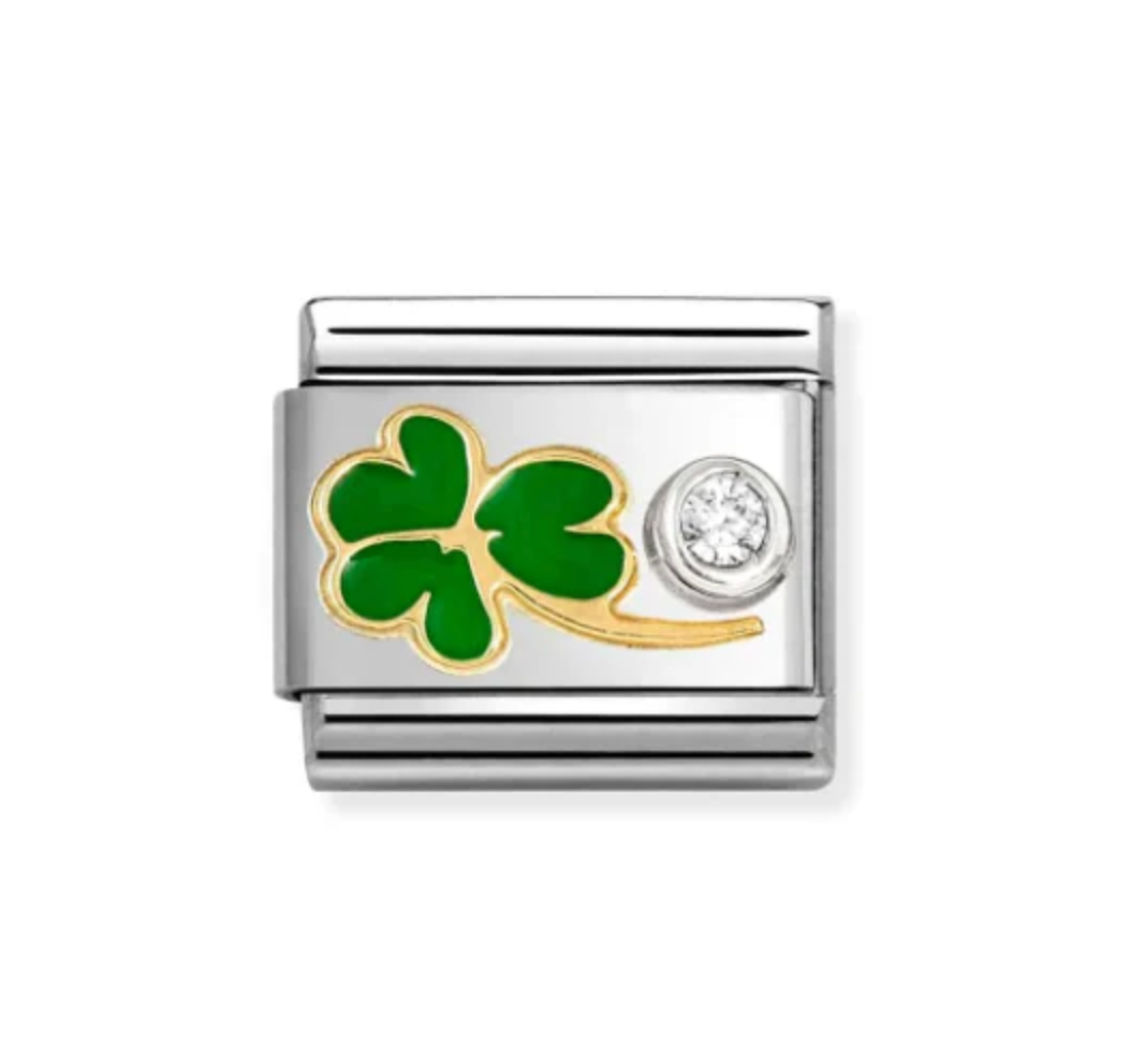 Green Four Leaf Clover CZ White