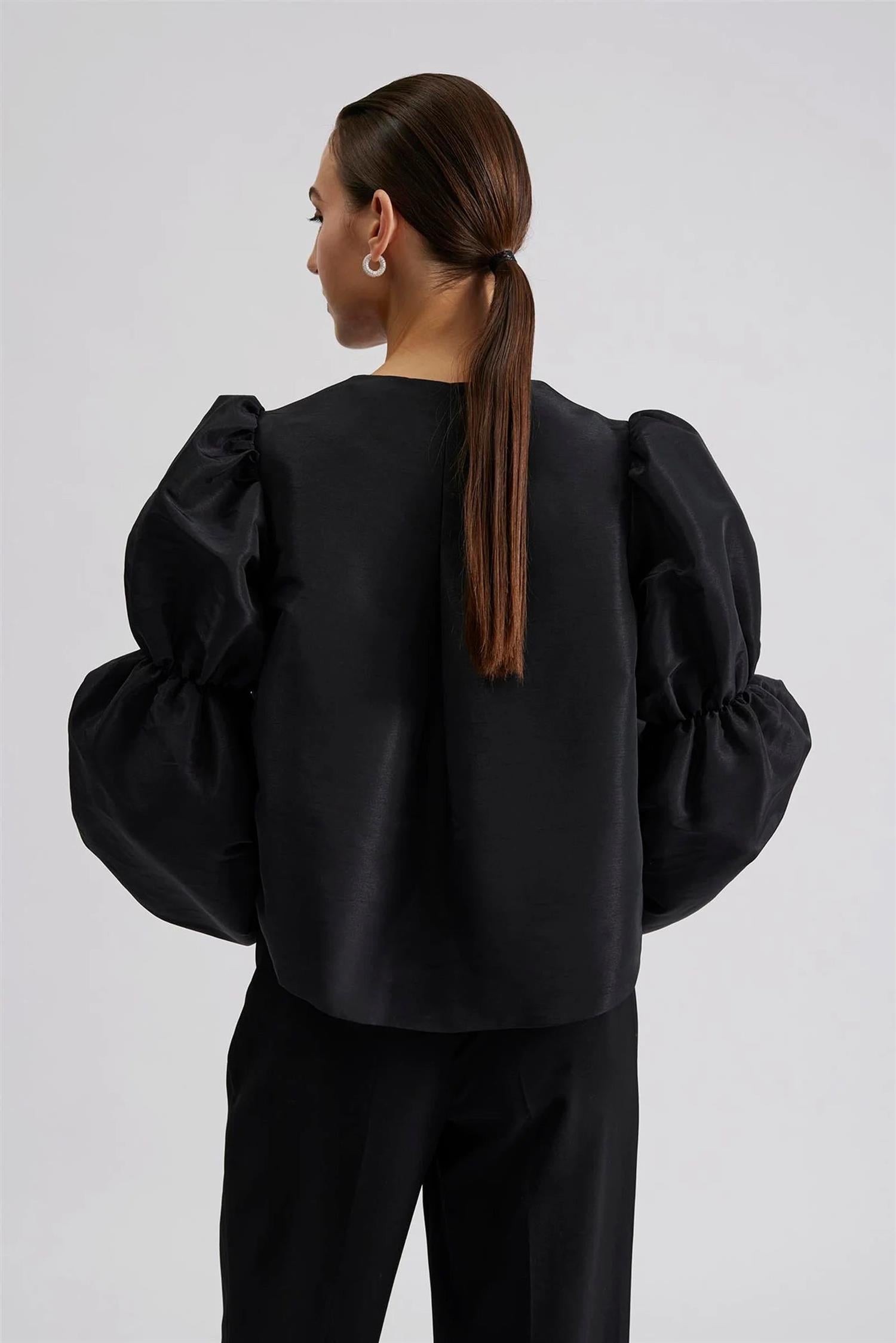 Zoey Double Pouf Sleeve Blouse Black