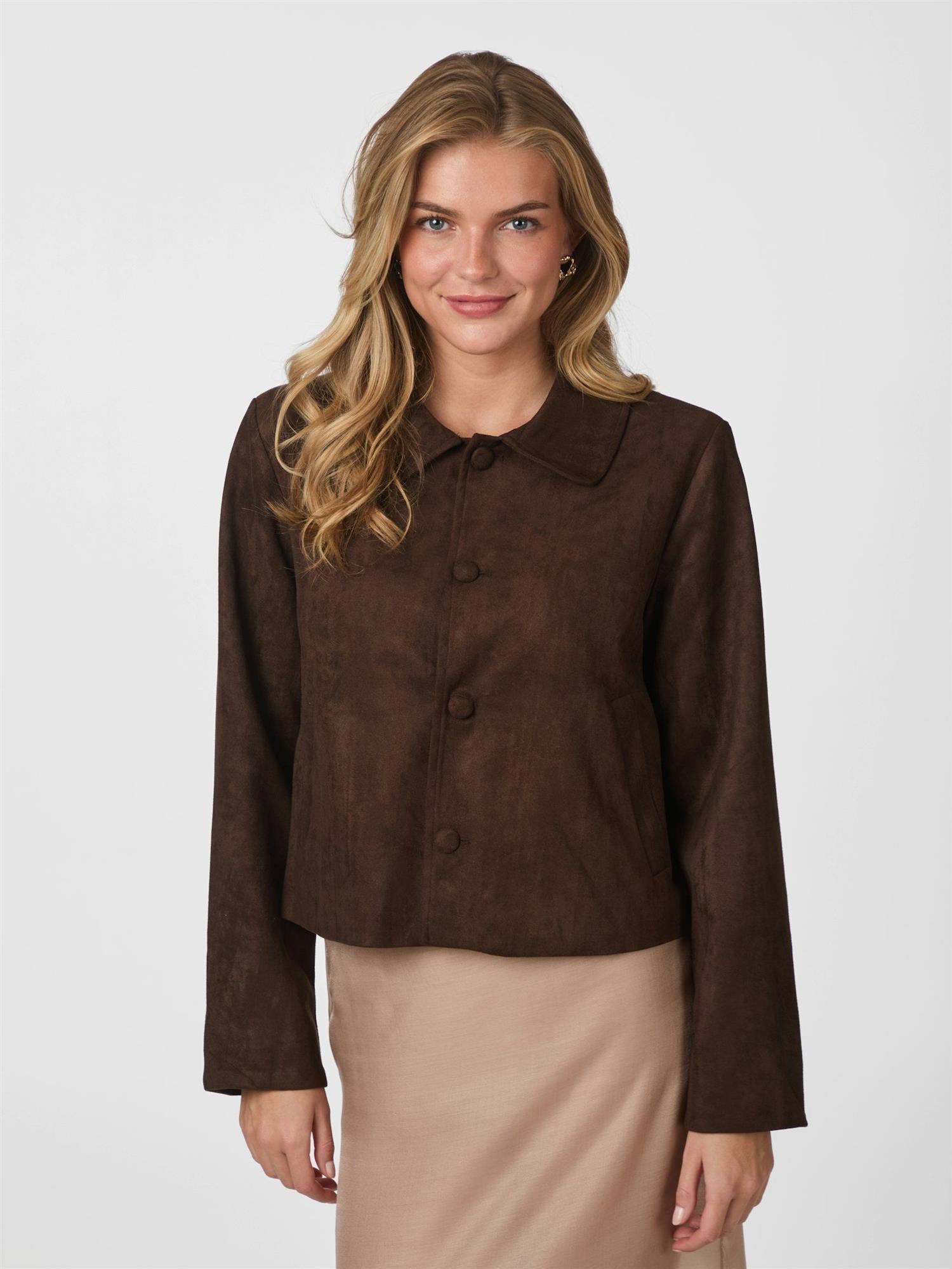 Nilo Faux Suede Jacket Dark Brown