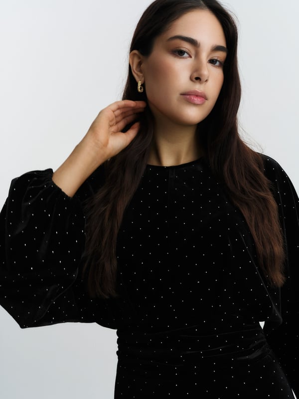 Jamal Stud Velour Dress Black