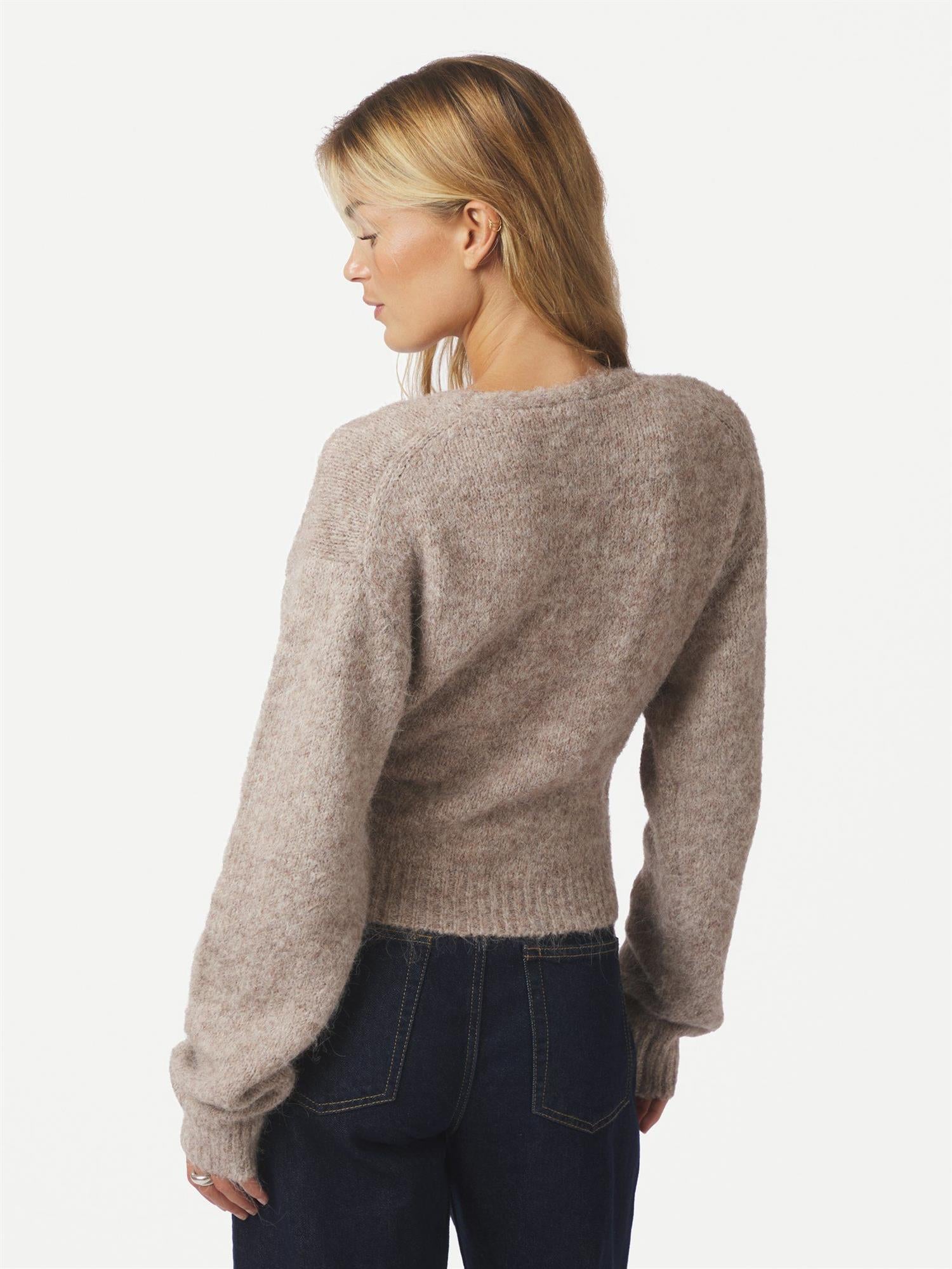 Ronia Fluffy Wrap Knit Cardigan Beige Melange
