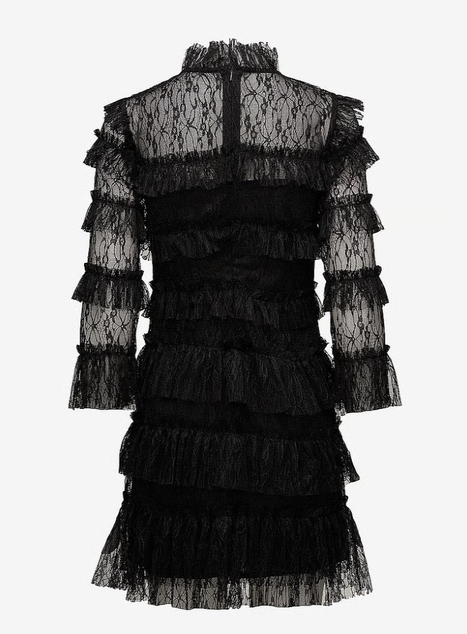 Carmine Frill Mini Lace Dress Black