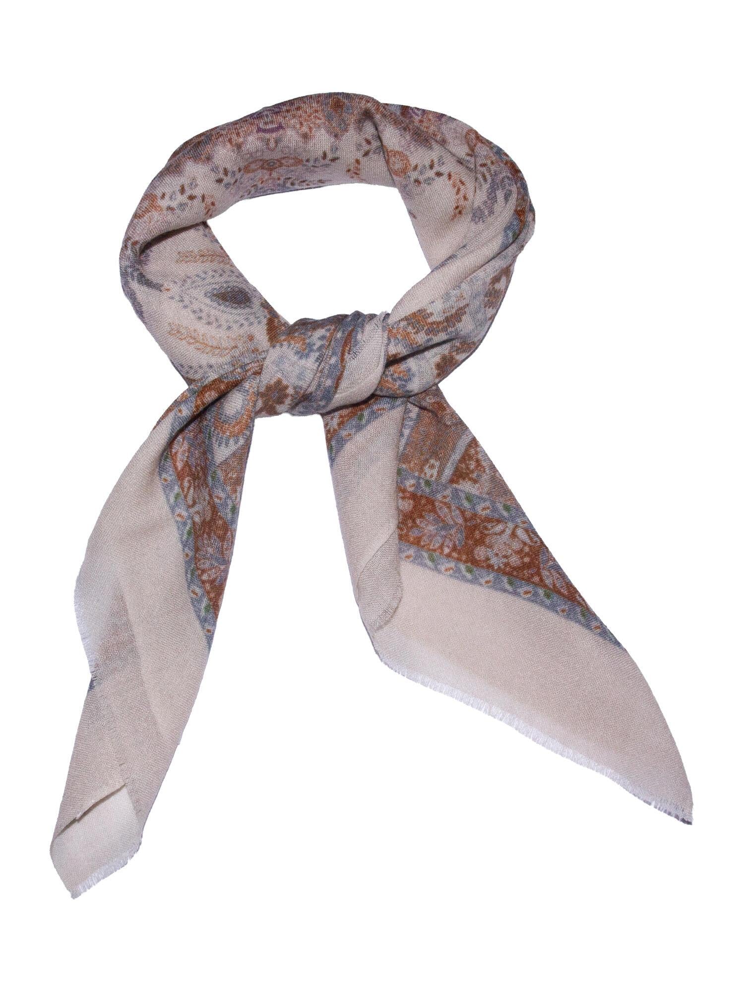 Skjerf Ull Paisley 95x95cm Beige