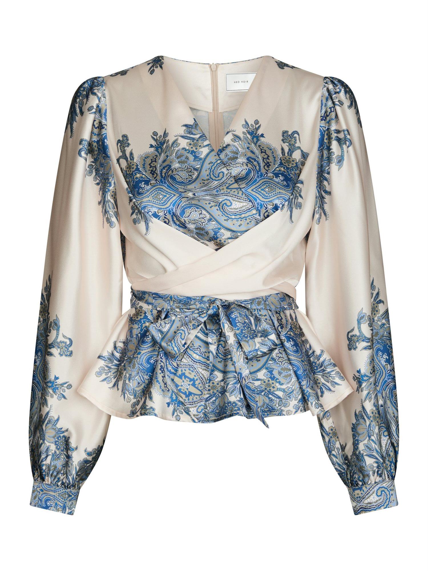 Rista Paisley Border Blouse Ash Blue