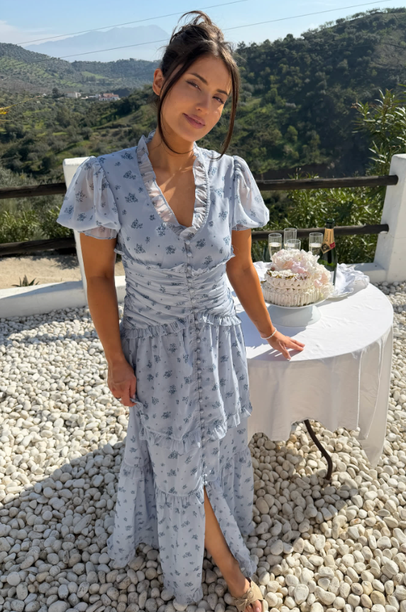 Arielic Long Dress Blue Flower Print