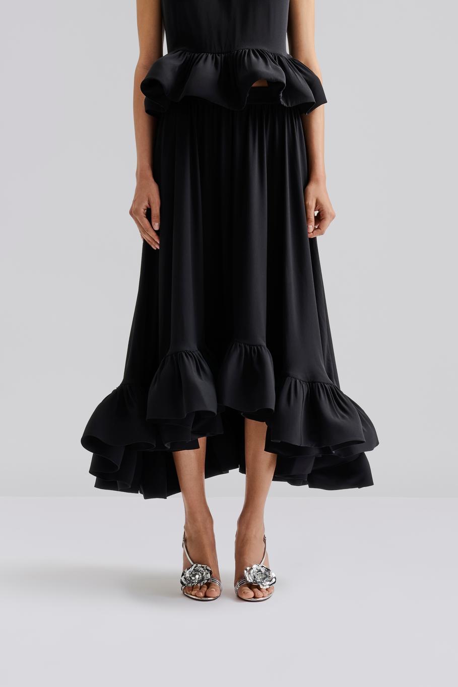 Adriana Frilled Hem Midi Skirt Black