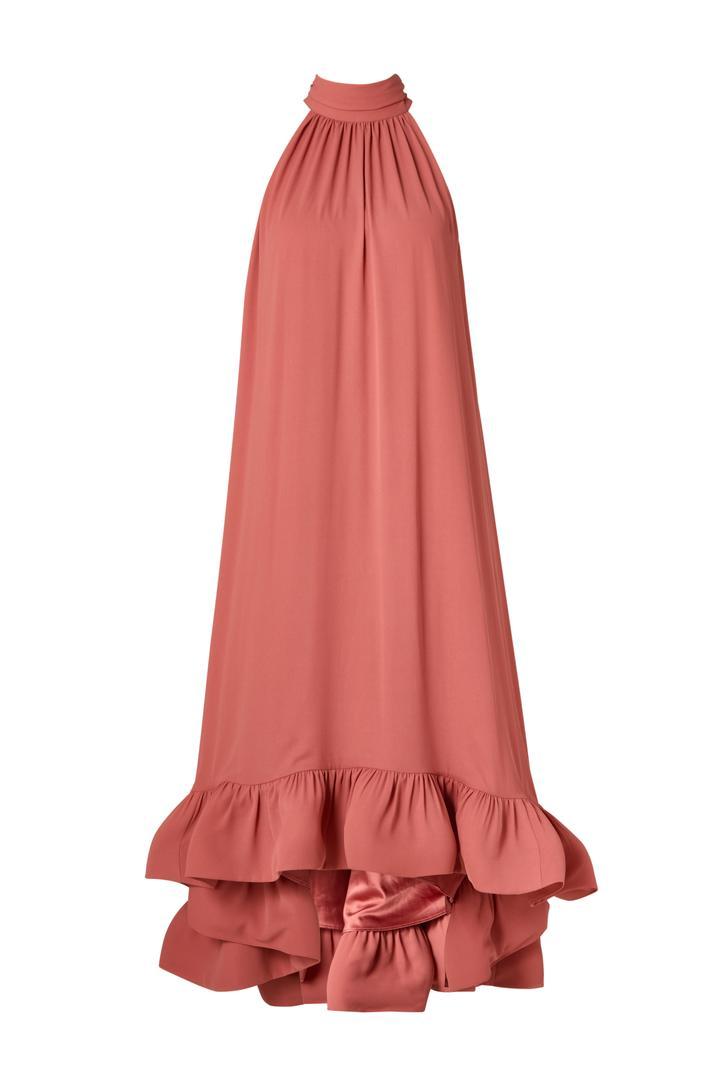 Sabrina Halterneck Ruffled Maxi Dress Terracotta