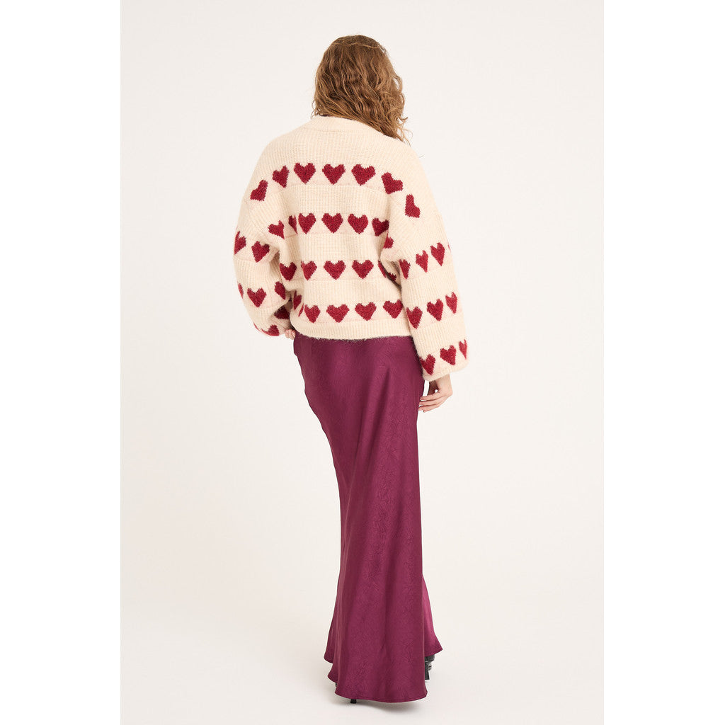 Heart Knit Pullover Offwhite/Bordeaux