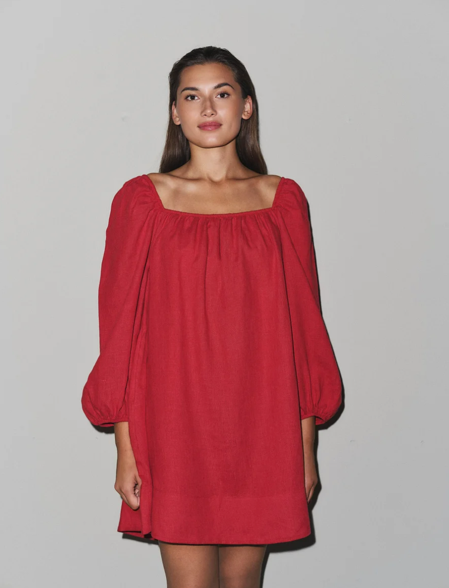 Alma Linen Dress Red
