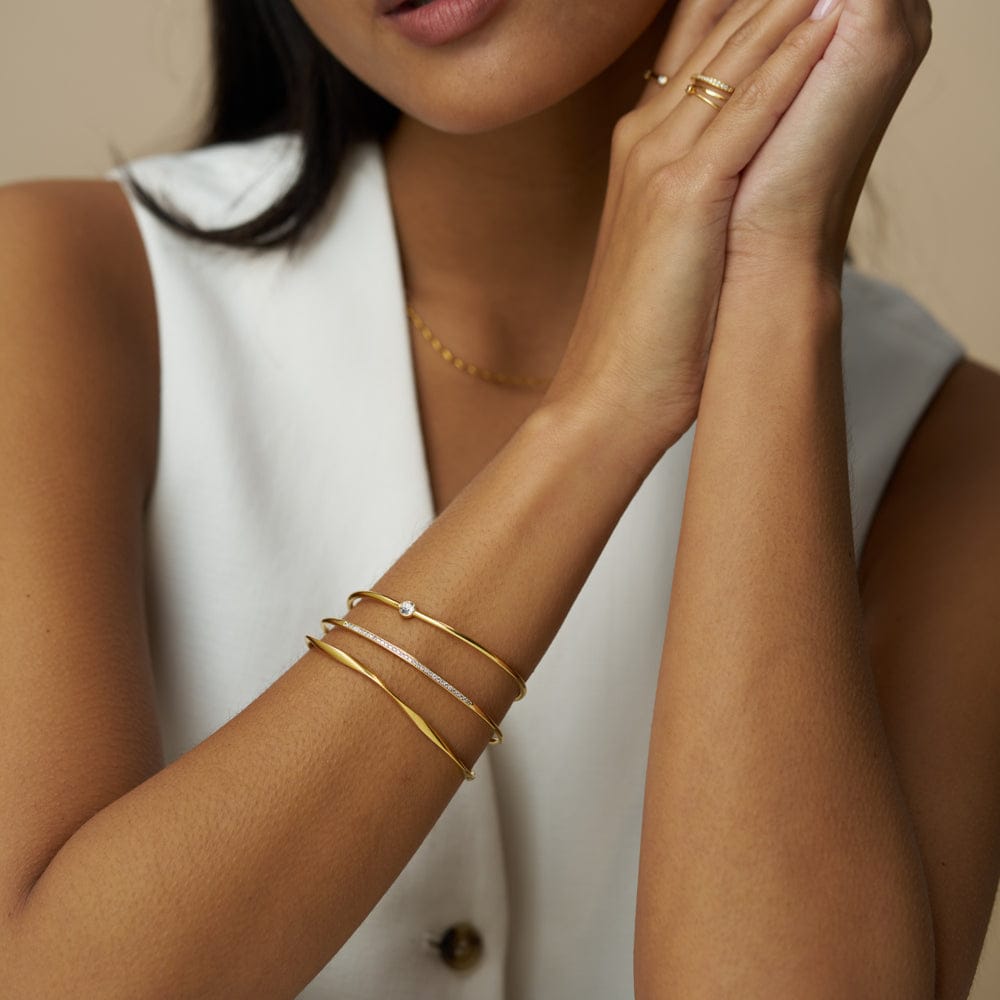 Fine Crystal & Wave Bangle Stacking Set Gold