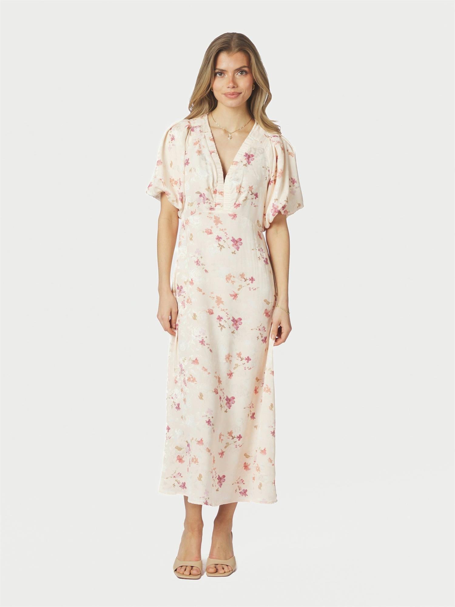 Illana Sateen Print Dress Creme