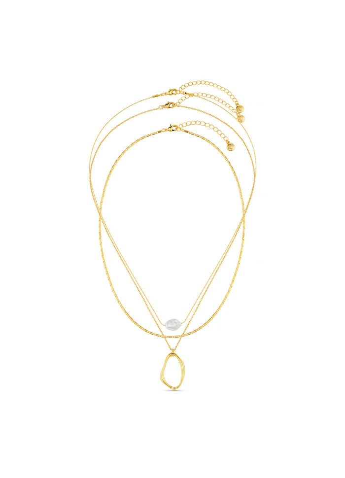 Organic Oval & Pearl 3-Row Necklace