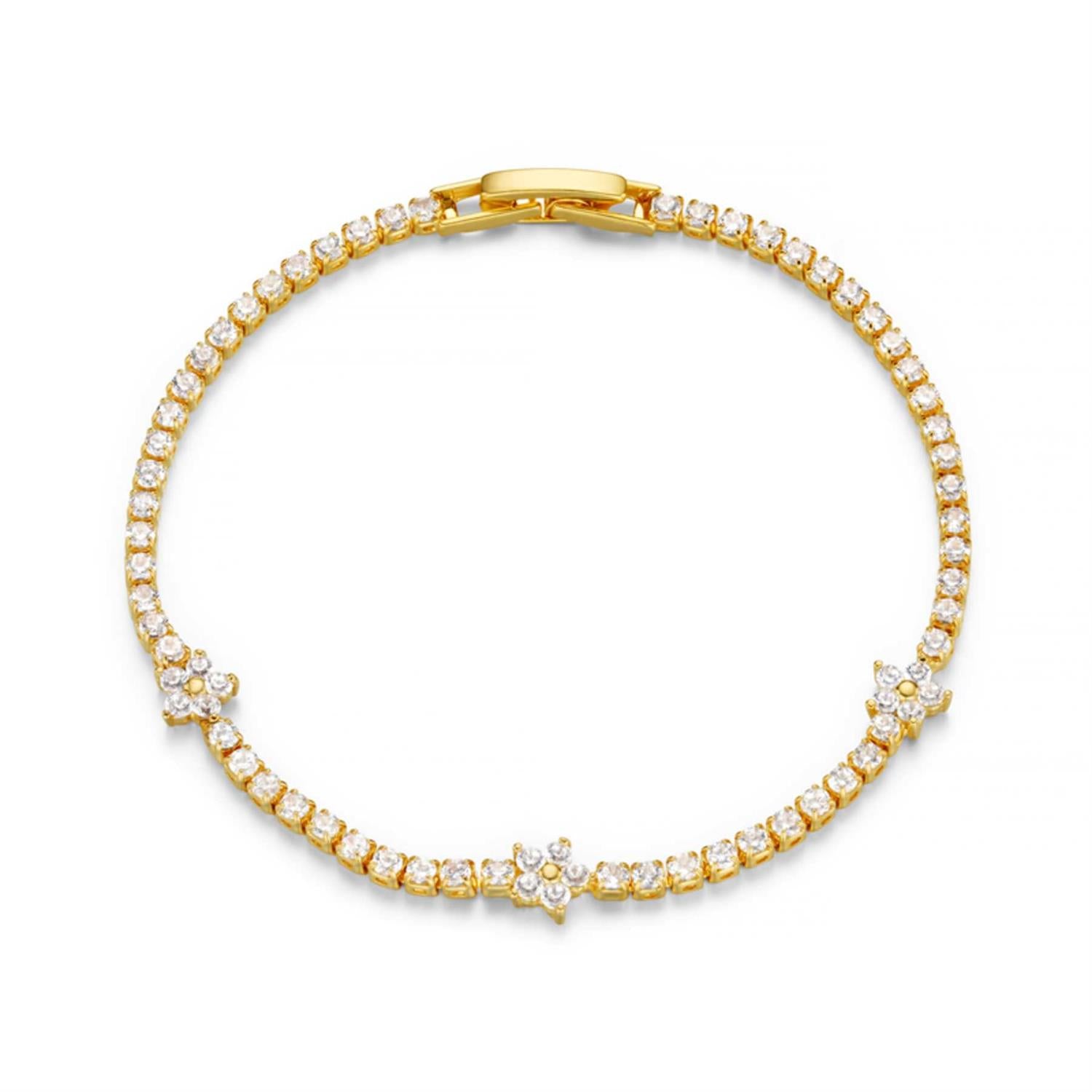 Flower Stationed Tennis Bracelet Gold