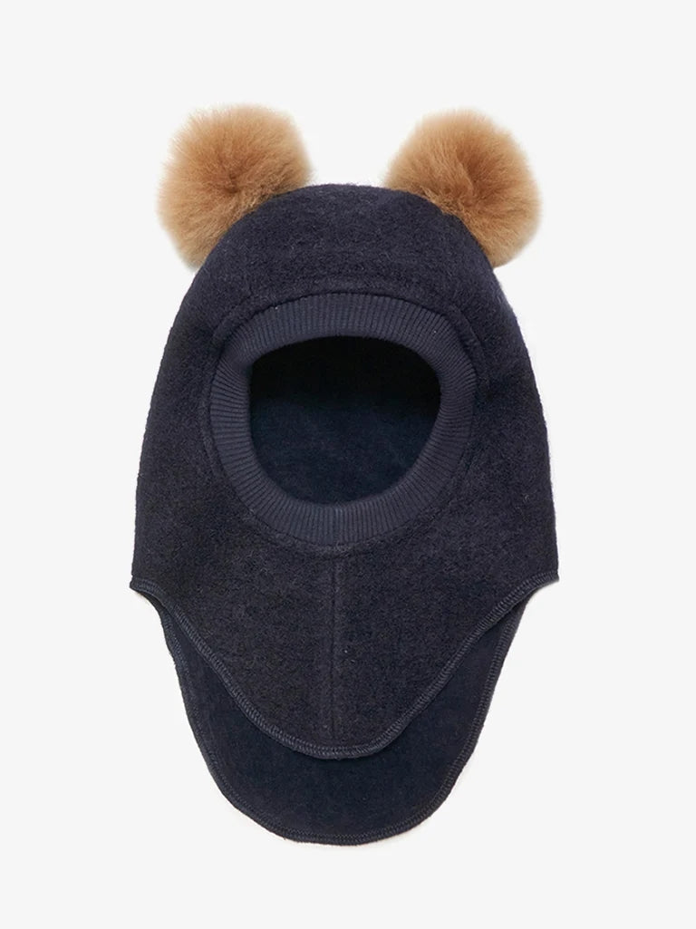 Balaclava Ears Wool Alpaca Pompoms Dark Navy