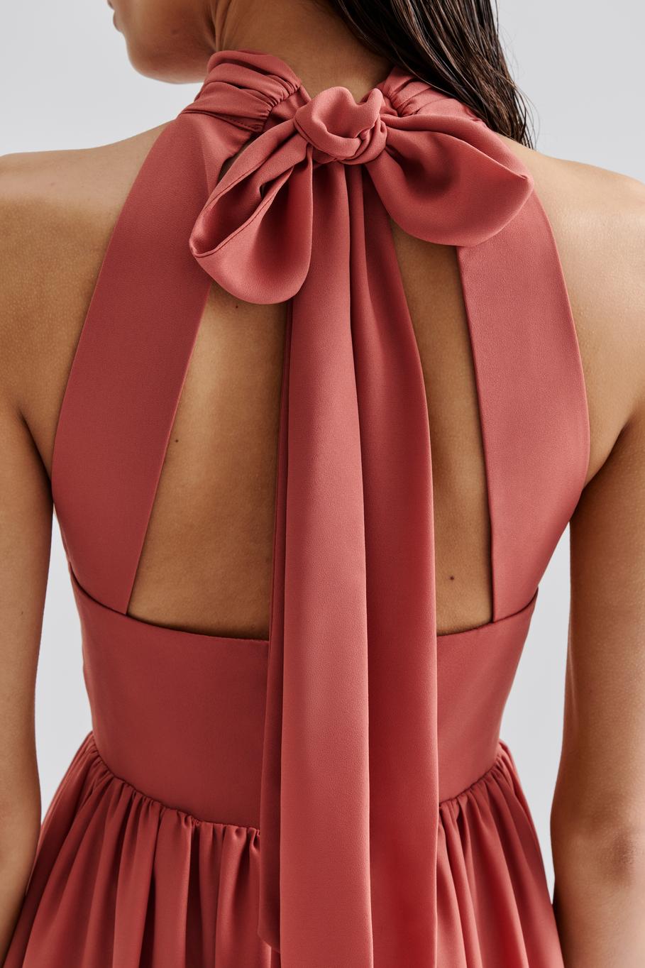 Fern Halterneck Ruffled Mini Dress Terracotta