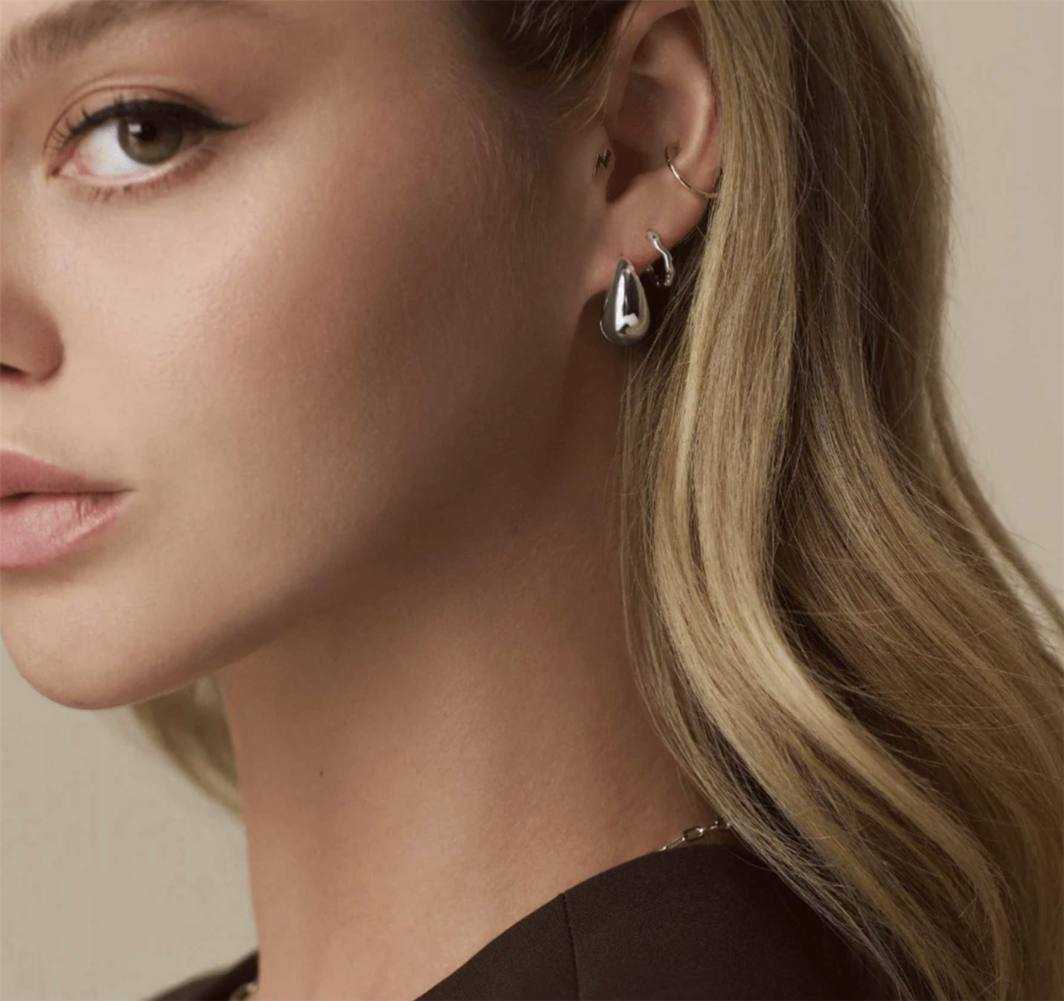 Polished Domed Taper Hoop Silver