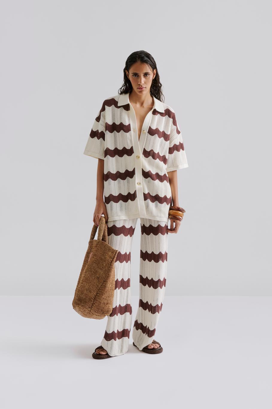 Alana Oversized Knitted Shirt Brown Stripe