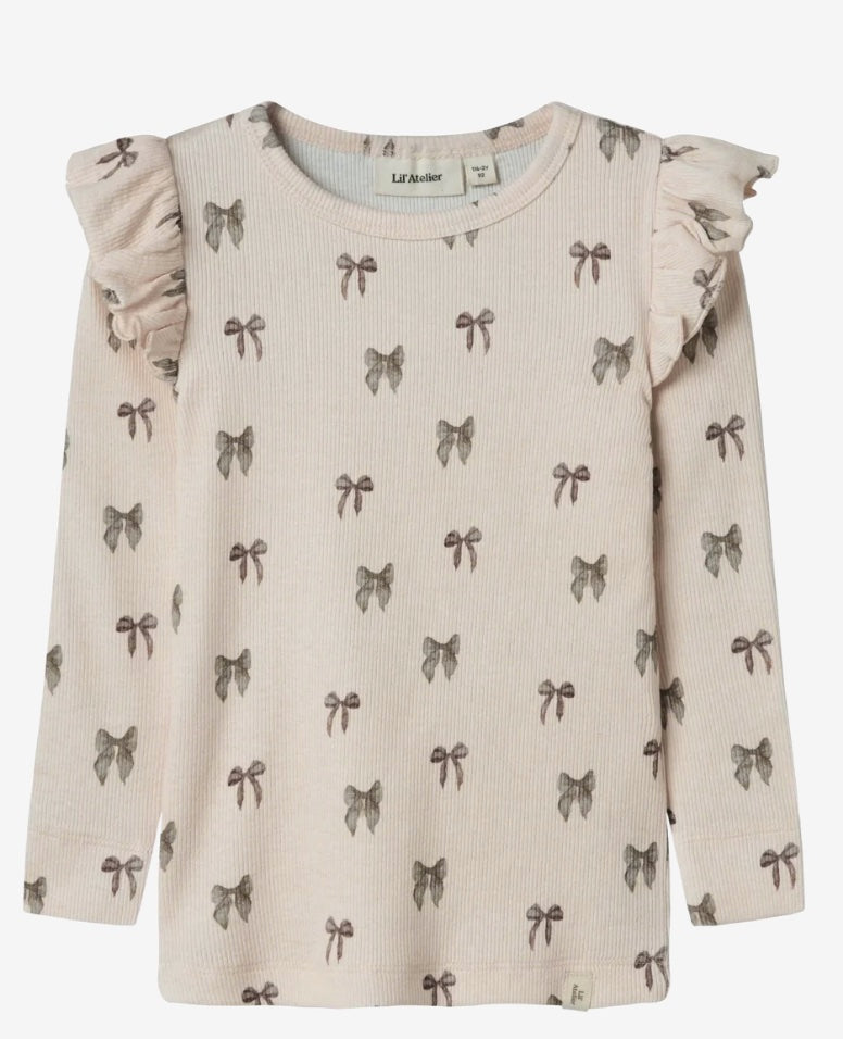 Gavo Eko Langermet Slim Top Silver Peony Bow