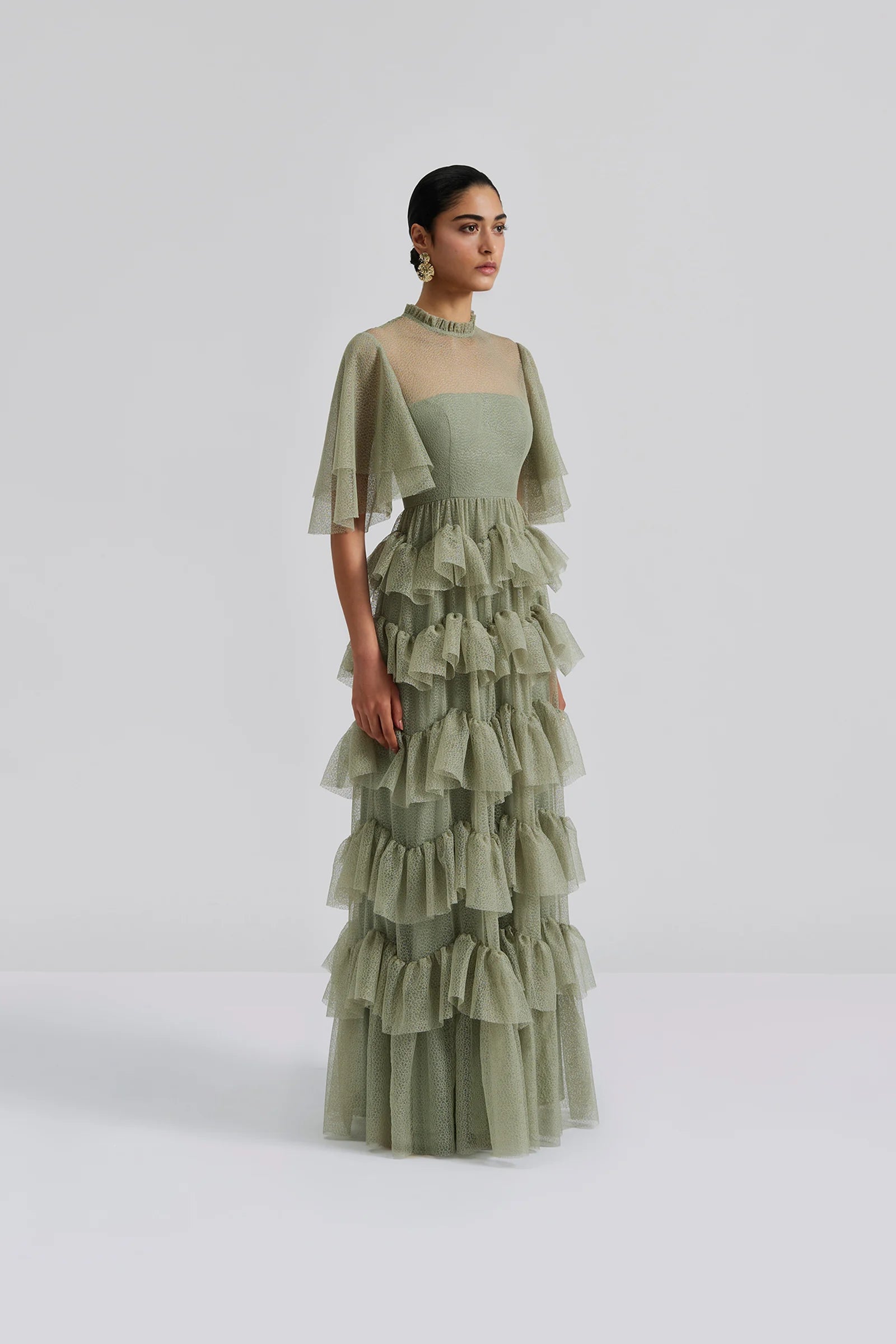 Louella Short Sleeve Lace Maxi Dress Sage Green