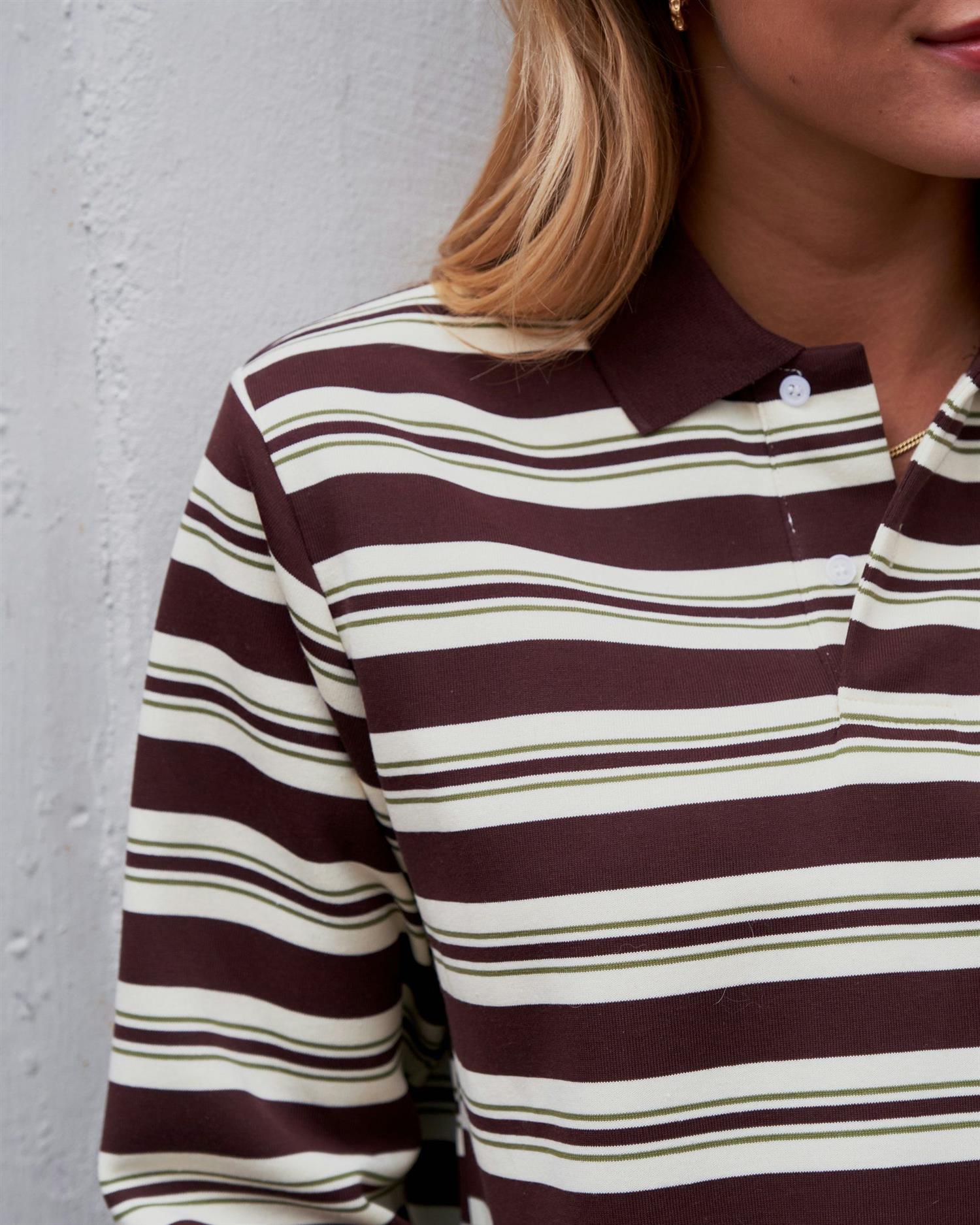 Mala Stripe Polo Blouse Brown