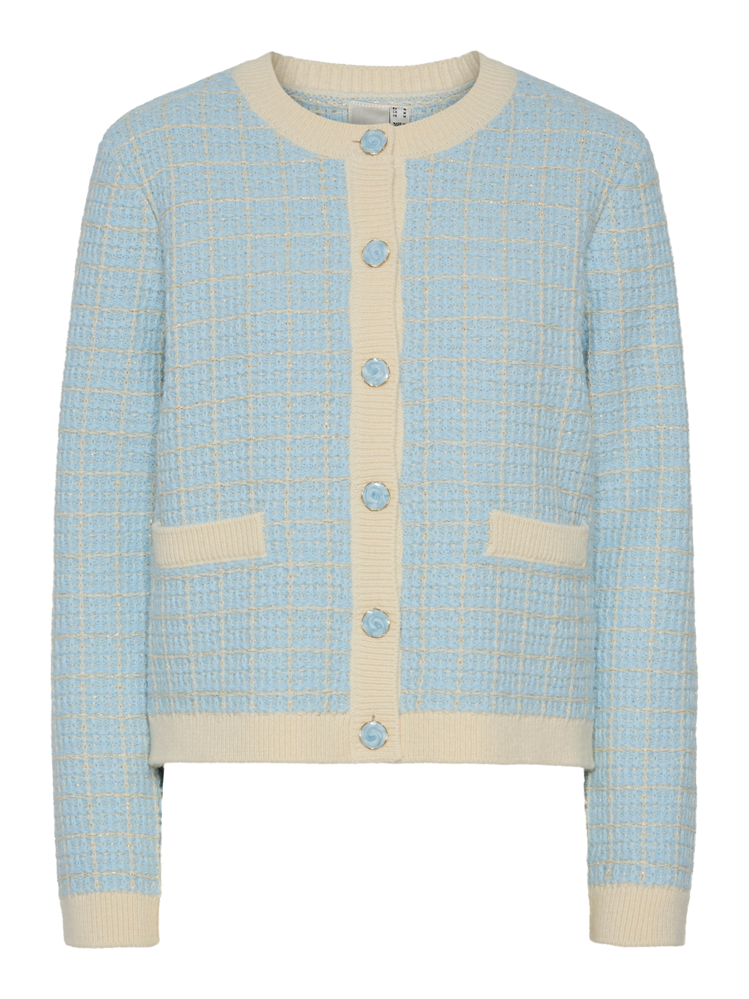 YASLIVIA Short Knit Cardigan Birch/Clear Sky