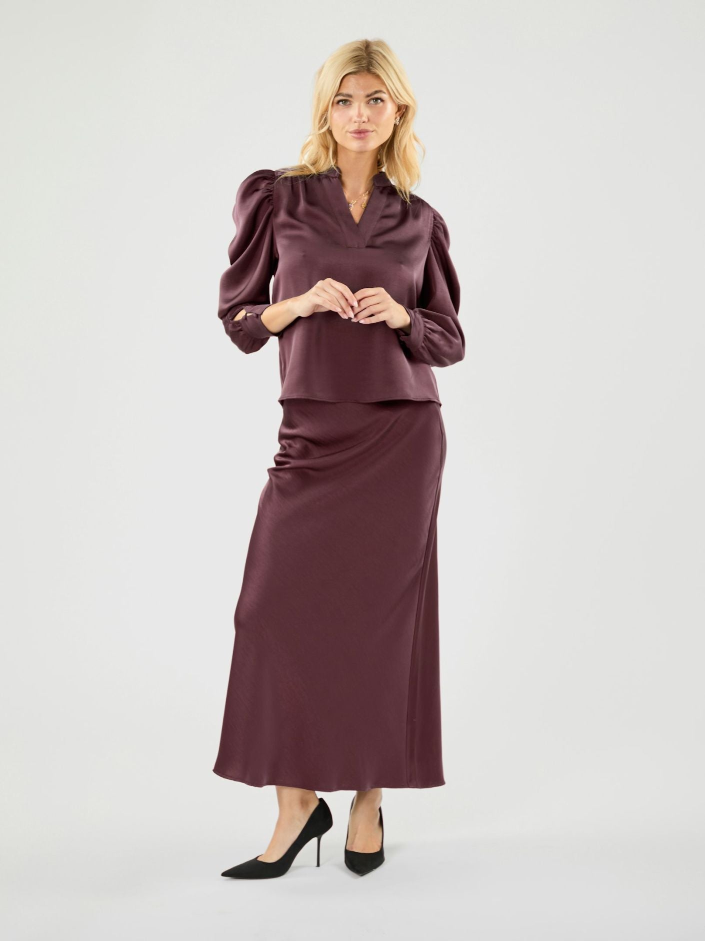 Rosslyn Heavy Sateen Blouse Burgundy