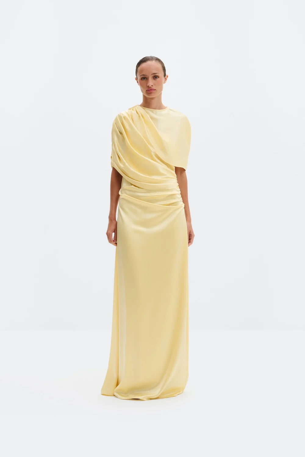 Cassia Draped Fitted Maxi Dress Light Yellow