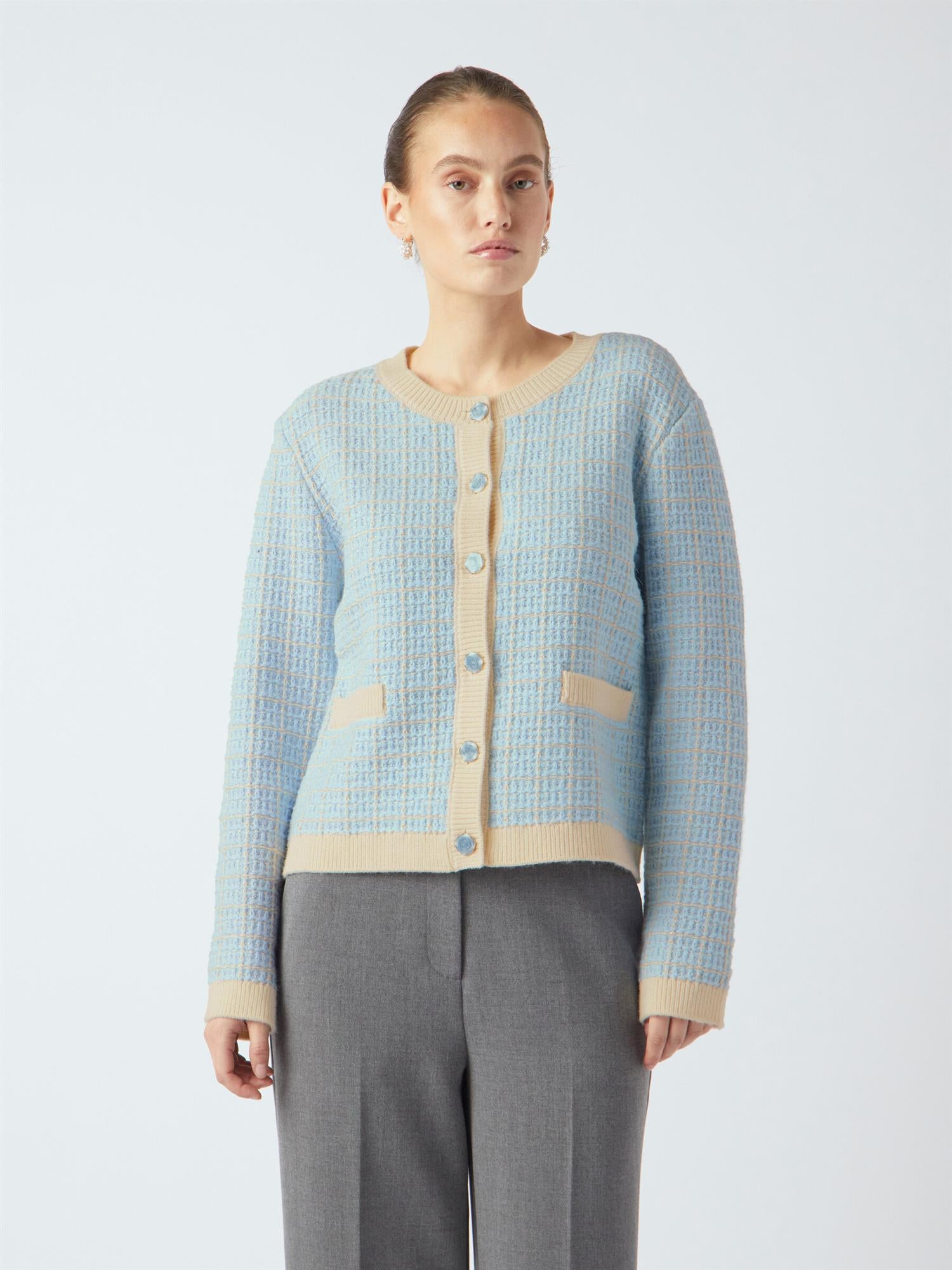 YASLIVIA Short Knit Cardigan Birch/Clear Sky