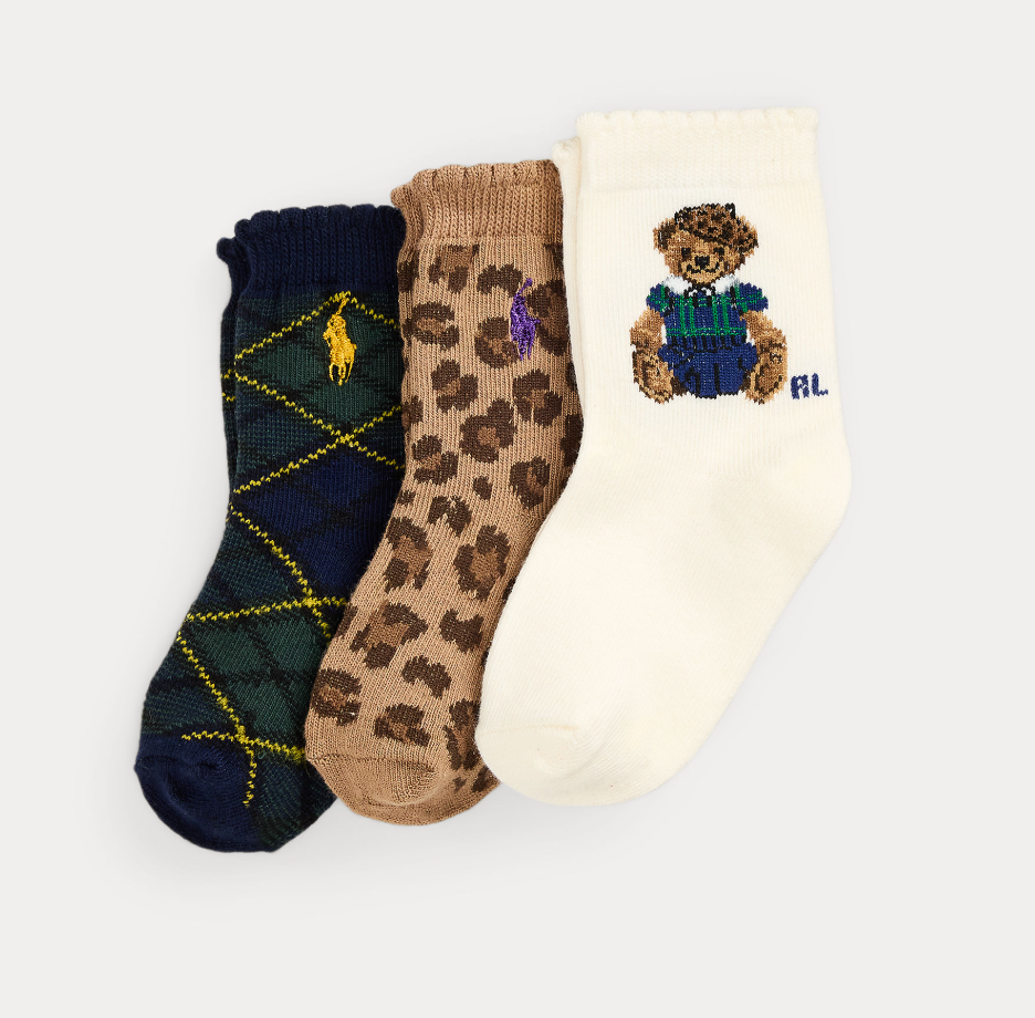 Girl Bear-Crew Sokker 3-PACK Ivory/Navy/Tan